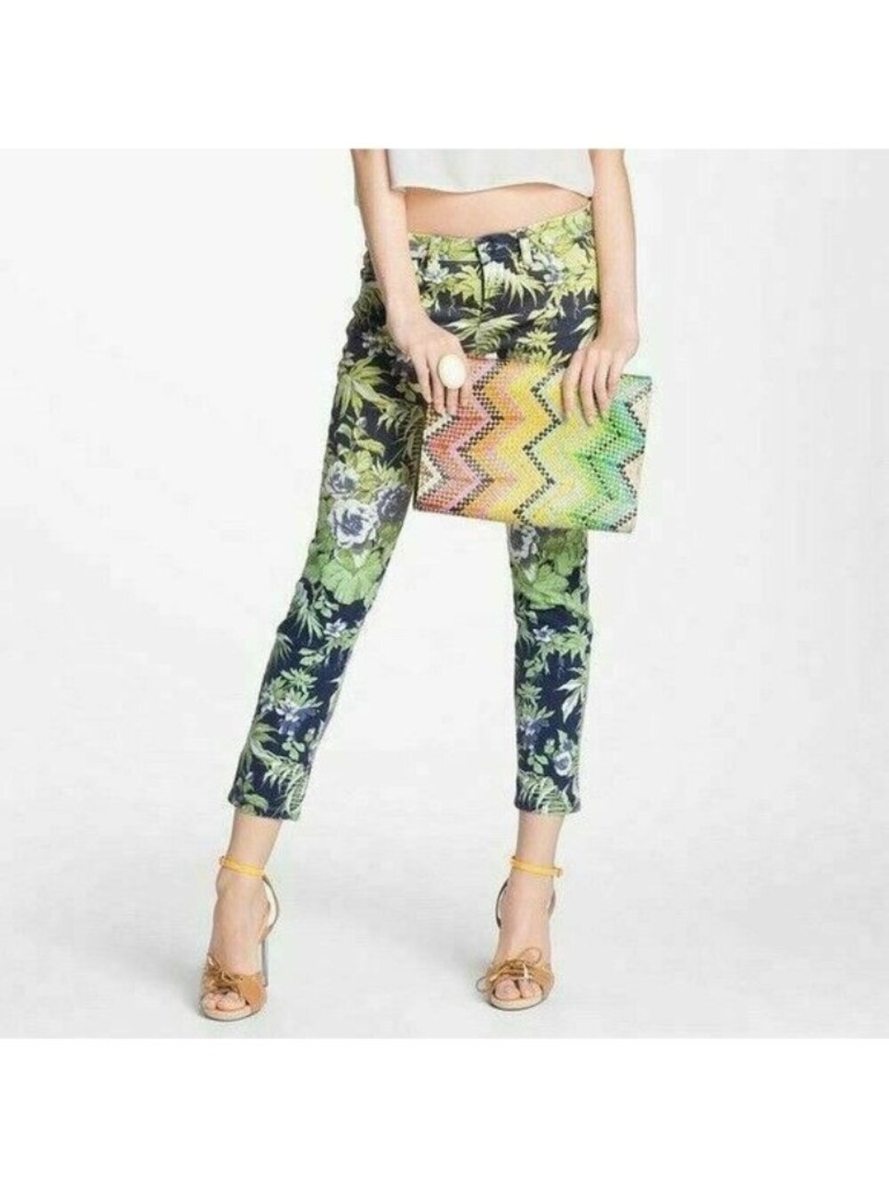 BLANKNYC Women’s Printed Leaves Skinny Jeans Tropical Rain Cotton Spandex Multi